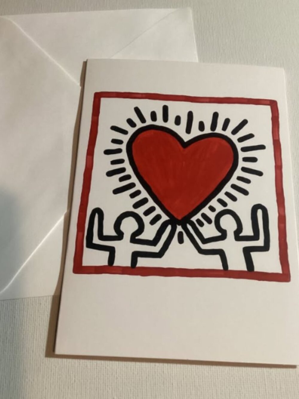 Two People  Red Heart  Greeting Card  -  Keith Haring  -  Untitled, 1982